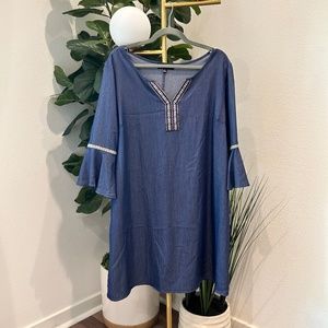 Chambray dress with bell sleeves